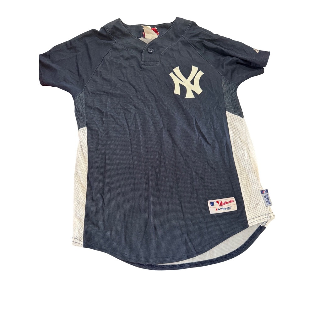 Majestic New York Yankees MLB Jersey Navy Blue White Cool Base Women L Vintage